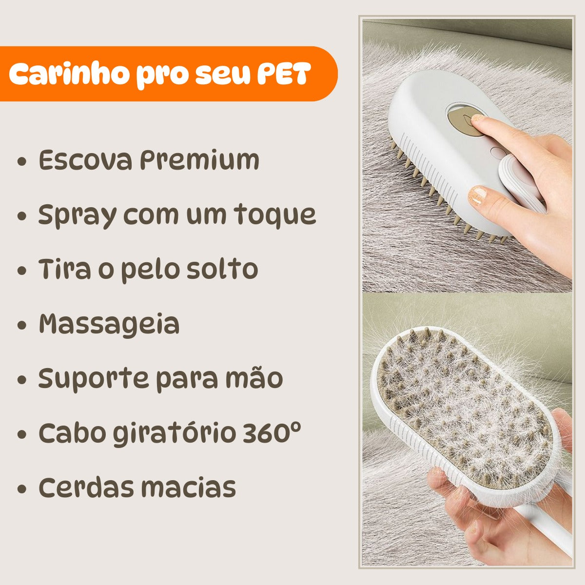 Cepillo Vapor Mascotas Pelaje Brillante